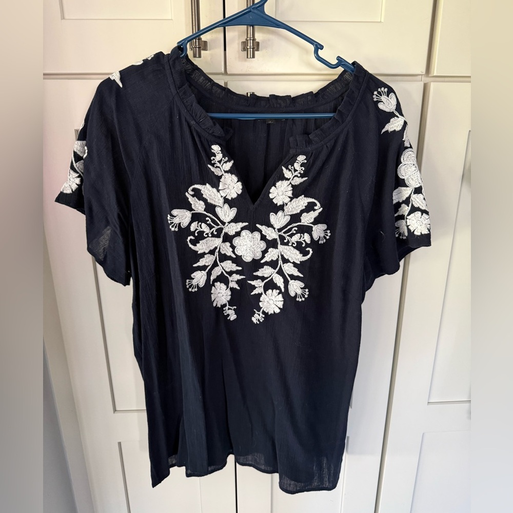 Talbots 100% Cotton Embroidered Gauze Shirt, Size Large